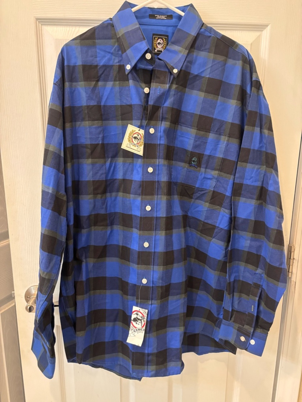 Cinch Blue and Black Plaid Button-Down Shirt